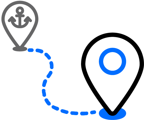 two map pointers connected by a dotted line to indicate the start and end of a journey.