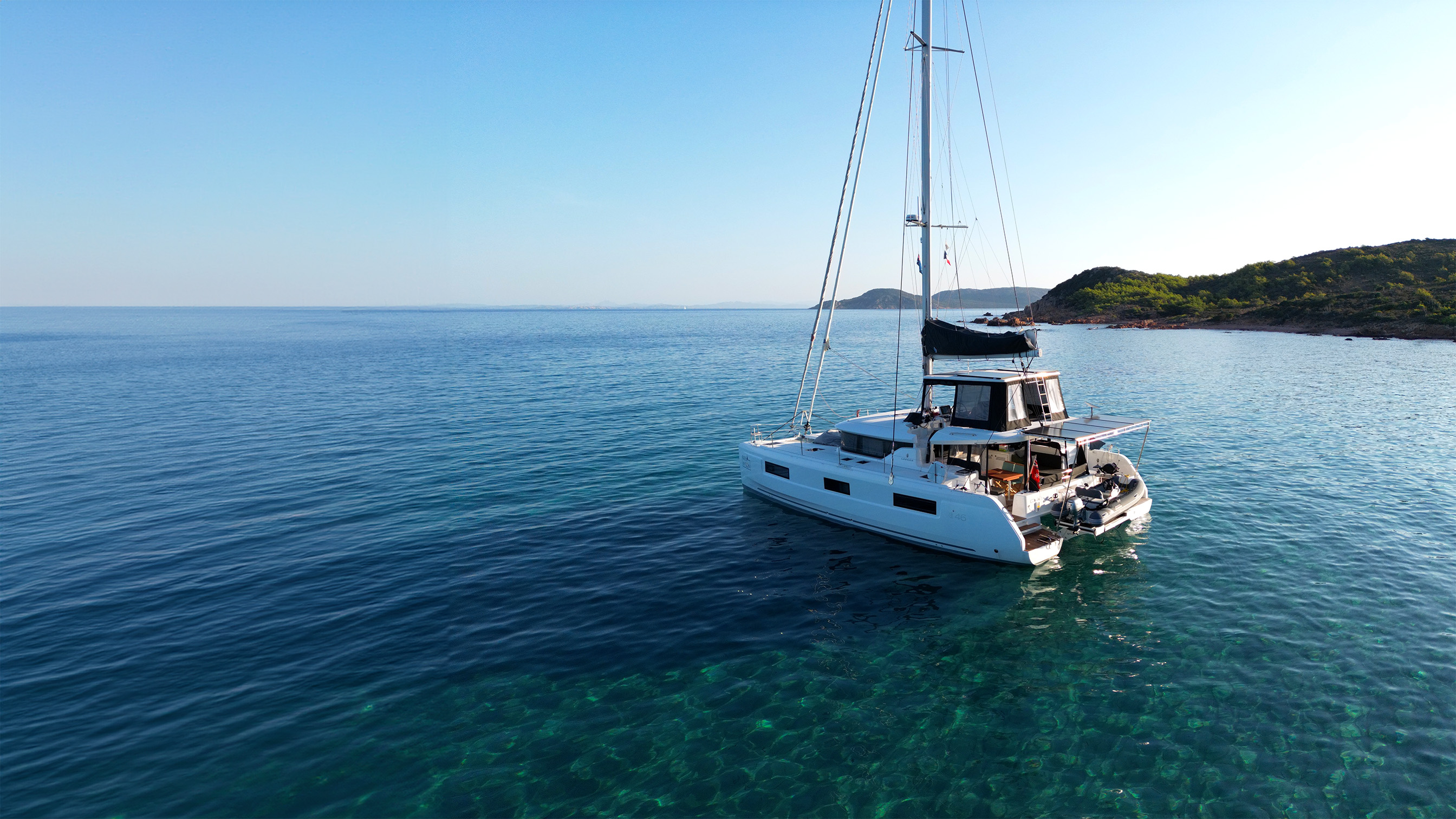 aerial shot of Founders' vessel in turquoise waters